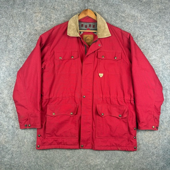 MIDWEST GARMENT CO Jacket Mens XXL Red suede collar Southwest lined canvas chore